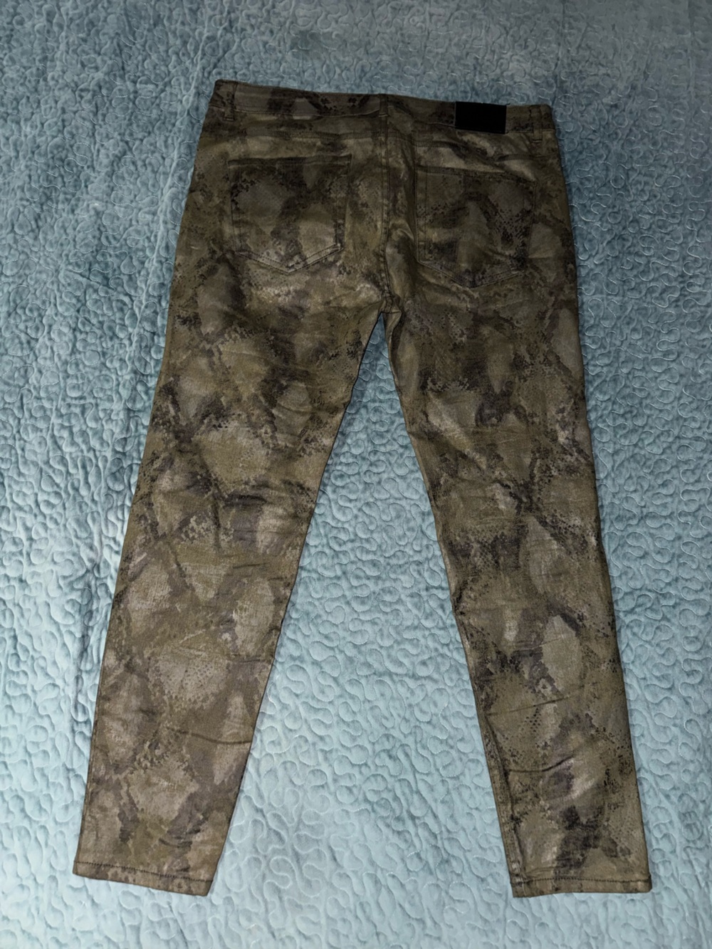 Zara Olive Green Snake-Print Skinny Jeans - Picture 6 of 9